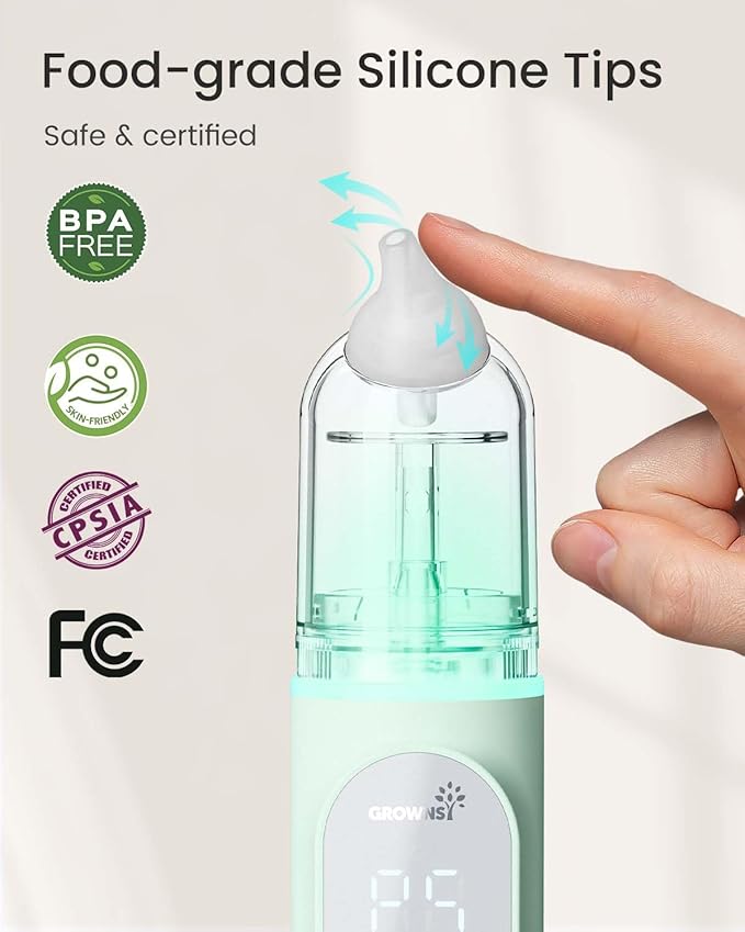 GROWNSY Nasal Aspirator for Baby, Upgraded 5 Suction Levels Baby Nose Sucker, IPX7 Waterproof Electric Nose Suction for Baby, Booger Sucker for Toddlers with Music & Light Functions (Green)