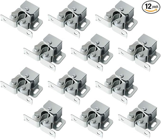 Alise Cabinet Door Latch,Cupboard Closet Doors Catch Closer Double Ball Roller Latches,Cold Rolled Steel Silver CA1000LS-12P(Pack of 12)