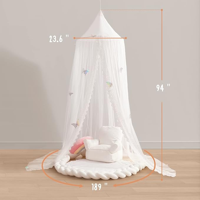 Kids Bed Canopy with Lace Hanging Canopy Net for Baby Crib Nook Castle Game Tent Nursery Play Room Decor (Butterfly)