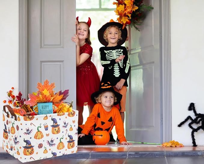 HIYAGON Rectangular Halloween Basket Trick or Treat Basket for Kids Boys and Girls Pumpkin Candy Box for Halloween Parties Cute Storage Bin Organizer Box Room Decor(Pumpkin)
