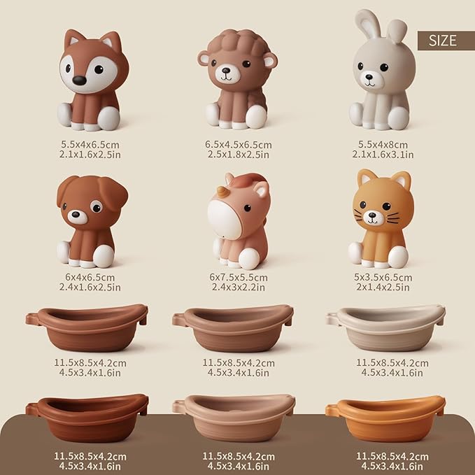 Nueplay Bathtub Toys for Toddlers 18M+，Baby Bath Toys with Animal Finger Puppets， Stackable Boat Train ，Gift for Baby & Toddlers Set of 12