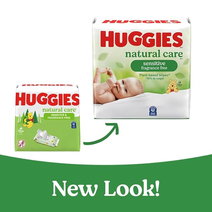 Huggies Natural Care Sensitive Baby Wipes, Unscented, Hypoallergenic, 99% Purified Water, 9 Flip-Top Packs (3 packs of 3), 504 Total Wipes (56 Wipes per pack), Packaging May Vary