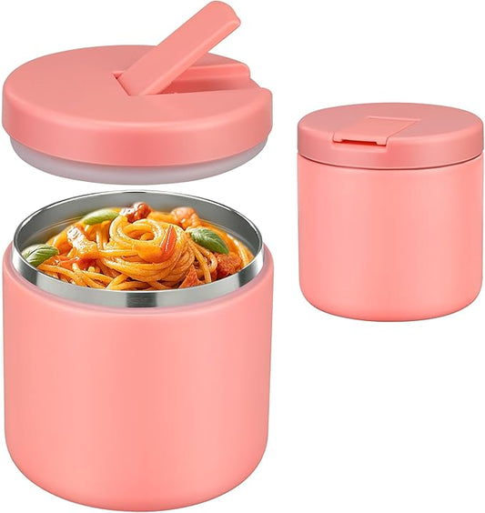 19oz Insulated Vacuum Food Jar with Buckle Lid Wide Mouth Soup Thermo for Hot Food Kids Leakproof Stainless Steel Lunch Container- Pink-1Pack
