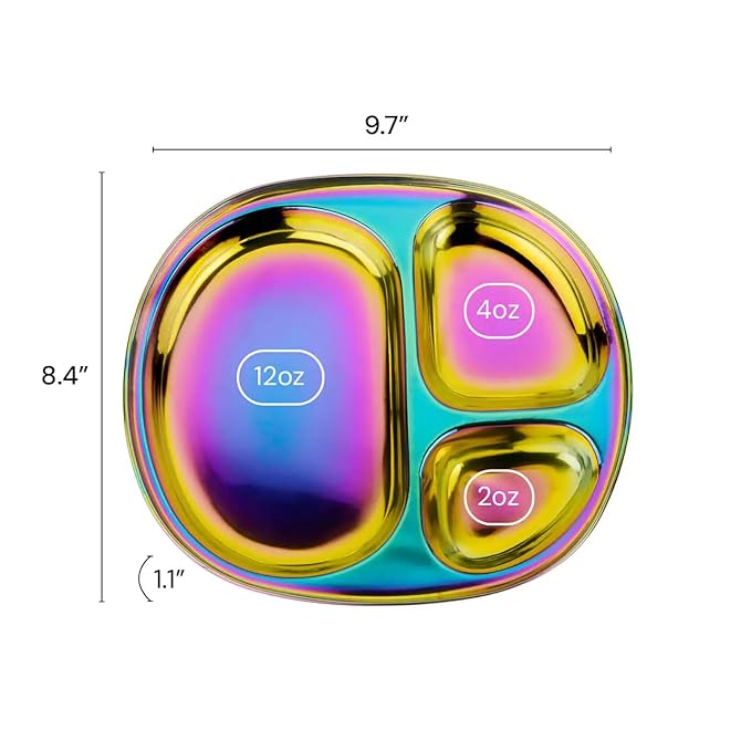 Ahimsa Stainless Steel Kids Plates - Divided Toddler Plates, Pediatrician Designed, Non Toxic Toddler Plate, BPA Free & Dishwasher Safe (Rainbow Single)