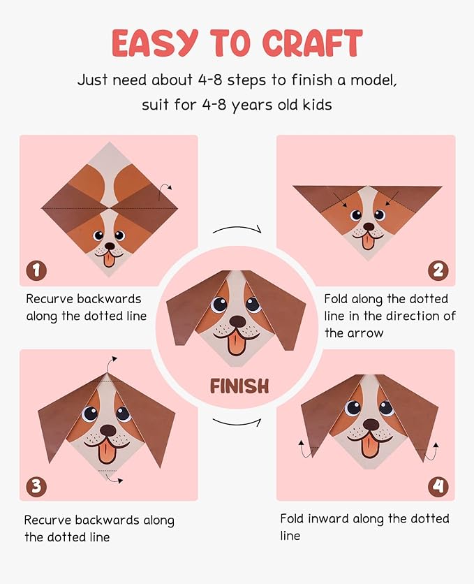 Gamenote Colorful Origami Kit for Kids 54 Projects 120 Double Sided Origami Paper 12 Sheets Practice Papers Instructional Origami Book Origami Gift for 4+ Girls Boys Adult Beginners Training Craft