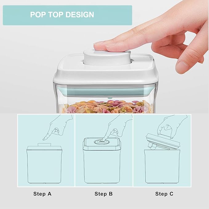 Airtight Food Storage Container - 1.2qt / 1200ml Square Pop Containers With Lids, Bpa Free Stackable Container for Coffee Cereal Flour Spaghetti Rice Kitchen Organizer