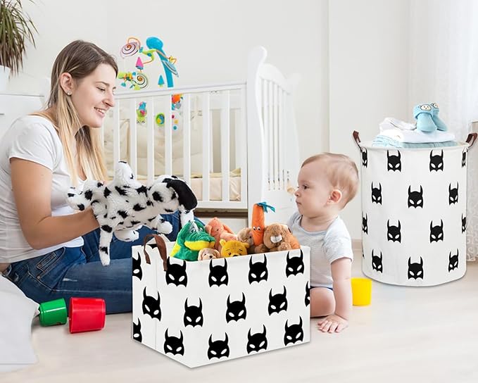 HIYAGON Batman Basket Kids Storage Basket Cute Basket Empty Toy Storage Bin Organizer Box Rectangular Room Decor for Home Books(Black bats)