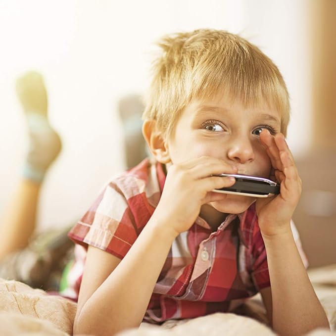 4PCS Key of C 10 Hole 10 Tones Titanium Color Harmonica with Case for Beginner Students Kids（Gold, Purple, Green, Blue）