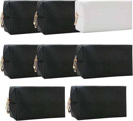 Bridesmaid Proposal Gifts Letter Cosmetic makeup bag bulk for Wedding Party Favors Bachelorette party decorations Toiletry Organizer Bag Makeup Case Gift (8, White&Black)