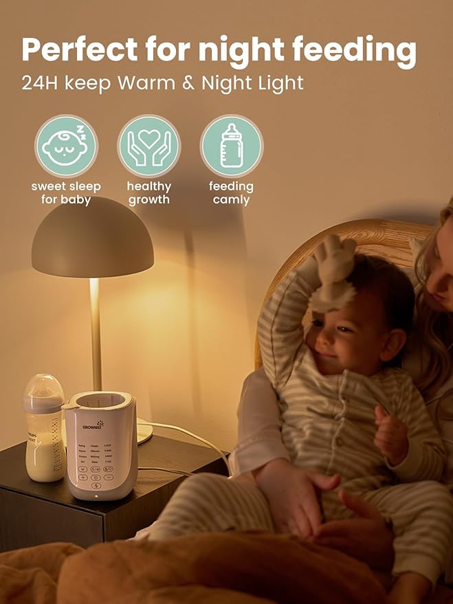 GROWNSY Nutri Bottle Warmer with Innovative Auto-Lift Feature, 10-in-1 Fast Baby Bottle Warmer with Night Light, Retain Nutrients Milk Warmer for Breastmilk&Formula