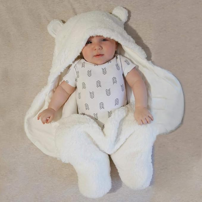 Jam Naturals-Cute Bear Organic Newborn Swaddle Wrap- Gender Neutral Soft Baby Blanket (White, 3-6m)