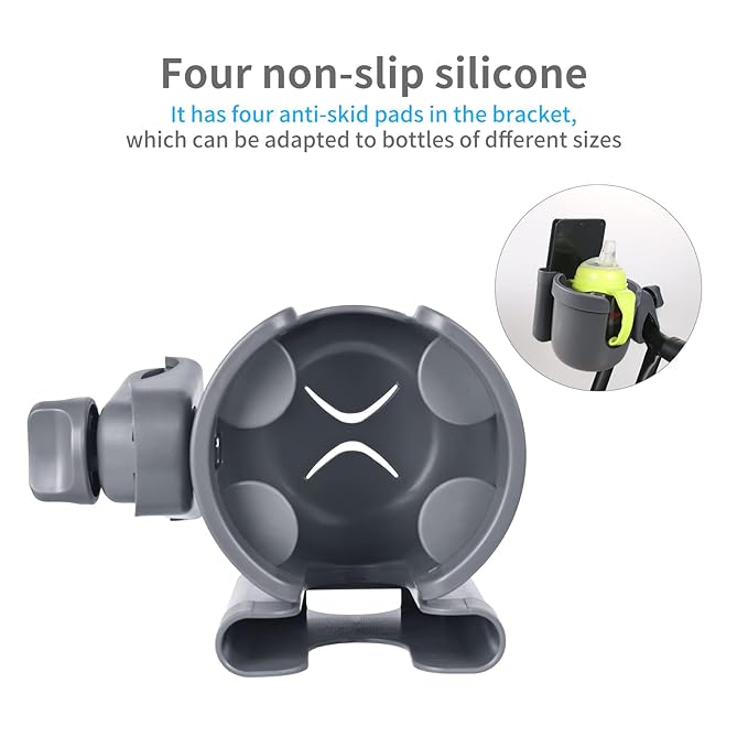 Suranew Adjustable Stroller Cup Holder with Phone Holder for Baby Stroller for Family Members, Gery