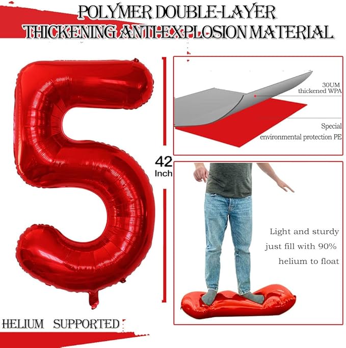 GOER Number 50 Balloons for 50th Birthday Party Decorations,42 Inch Jumbo Foil Helium Balloons for 50th Anniversary (Red)