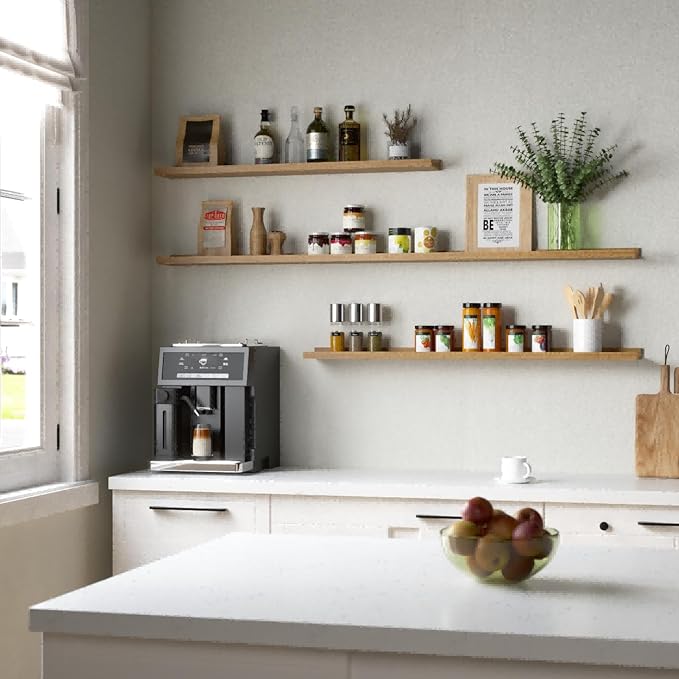 55.1 Inches Long Floating Shelves, 2 Set Rustic Wall Shelf for Bedroom, Nursery Book Shelf with Lip, Picture Ledge Shelf for Living Room, Bathroom, Kitchen - Oak