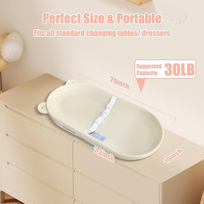 Baby Changing Pad, EVA Waterproof Non-Slip Changing Table Pad with Adjustable Strap for Dresser Changing Table Nursery, Portable Diaper Changing Pad, Oat
