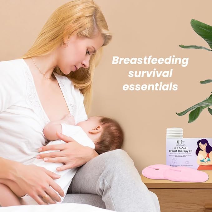 2 Larger Breast Ice Packs with Soft Covers and 6 Breast Pads for Leaking Milk, Hot and Cold Breast Therapy Packs, Breastfeeding Essentials for Relief of Clogged Ducts, Nipple Pain, Engorgement(Pink)