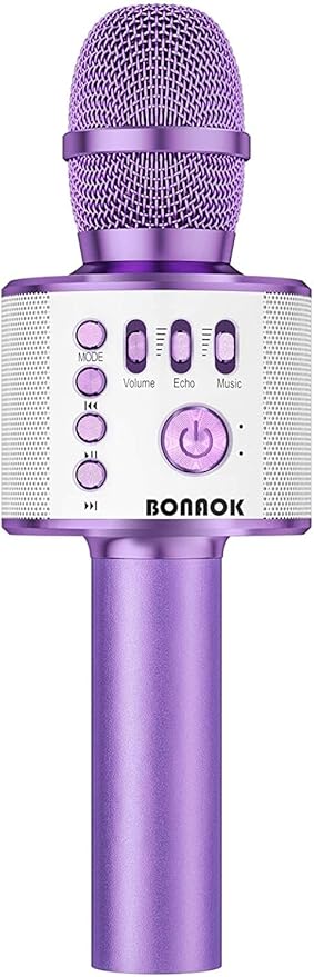 BONAOK Wireless Bluetooth Karaoke Microphone, 3-in-1 Portable Handheld Mic Speaker Machine for All Smartphones, for Girls Boys Kids Adults All Age Q37(Light Purple)