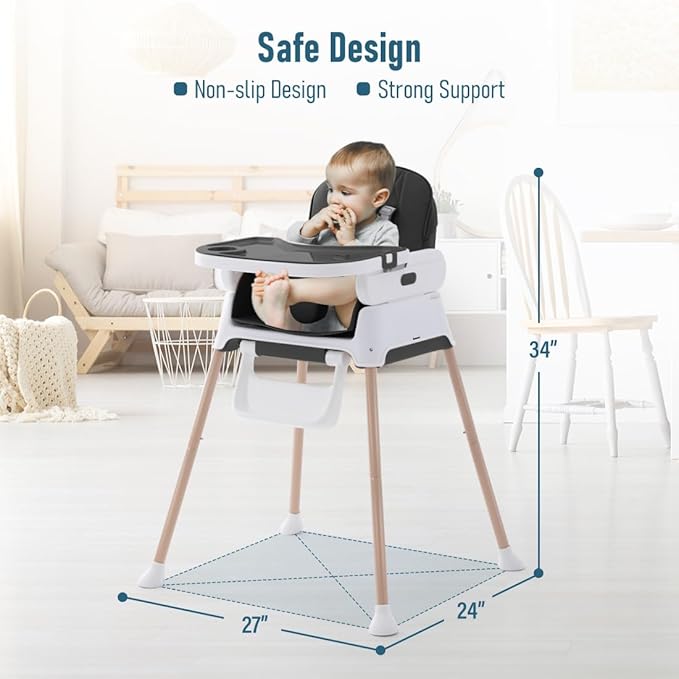 3 in 1 Baby High Chair,Adjustable Convertible Baby High Chairs for Babies and Toddlers,Black