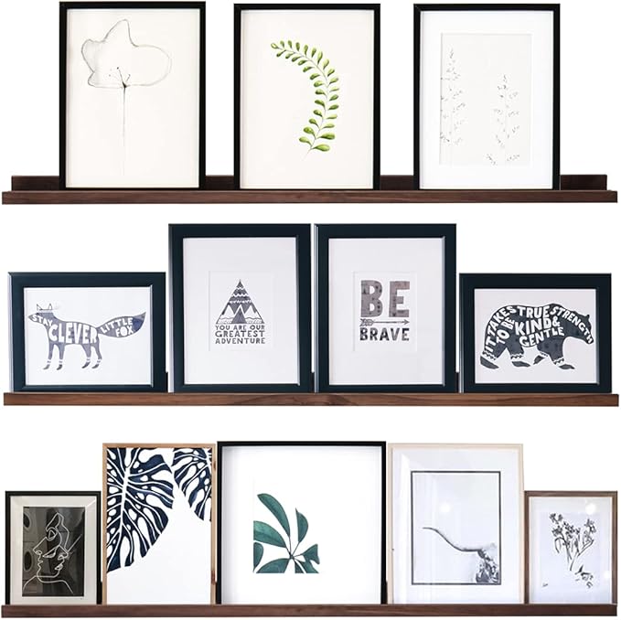 AZSKY 36 Inch Wall Mounted Floating Shelves for Home Decoration,Picture Display Wall Ledge Shelf for Bedrooms,Office,Living Room, Kitchen, Deep Walnut Wood Wall Shelf,3 Same Sizes