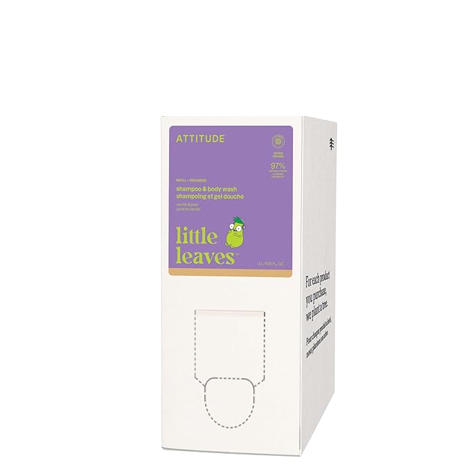 ATTITUDE Shampoo and Body Wash for Kids, EWG Verified Hair and Body Cleanser, Dermatologically Tested Soap, Plant and Mineral Based Bath Products, Vegan, Bulk Refill, Vanilla and Pear, 67.6 Fl Oz