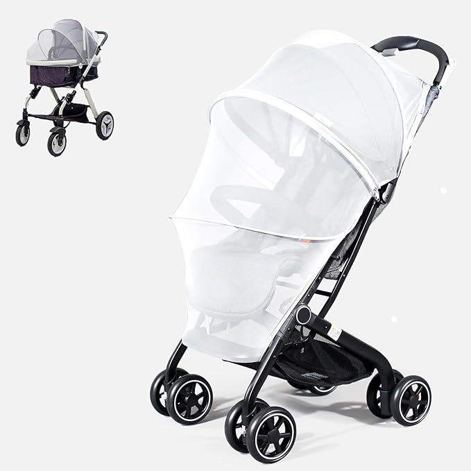 Mosquito Net for Stroller, Universal 3D Baby Bug Net with Two-Way Zippers & Storage Bag, Breathable & Foldable Netting for Stroller,Cradle（White）