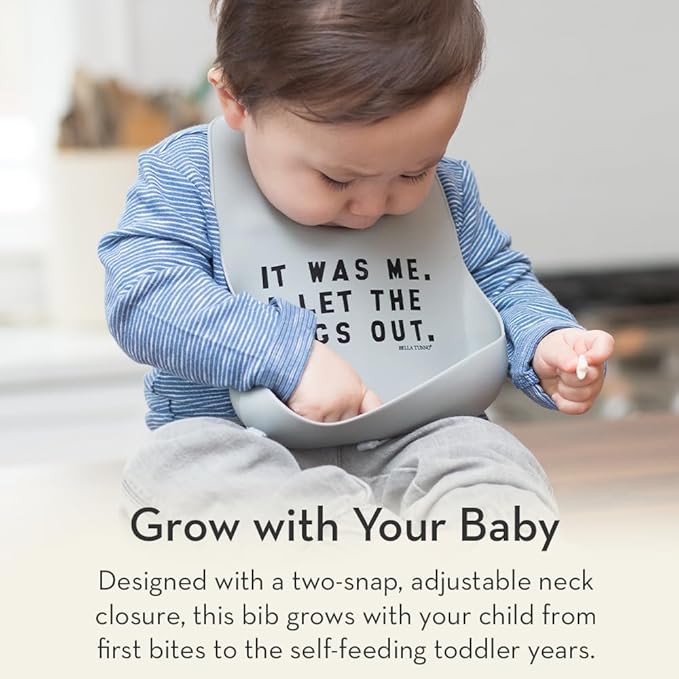 Baby Bib for Eating by Bella Tunno, Waterproof Silicone Bib with Large Food Catcher, Adjustable Fit for Babies 4-12 months & Toddlers 1-3 Years, Boys & Girls, Hello Gorgeous