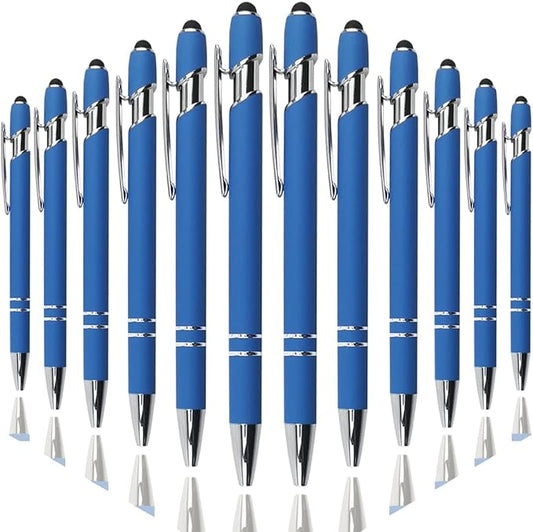 Ballpoint Pen with Stylus Tip, Soft Touch Click Metal Pen, 1.0mm Medium Point, Black Ink, 12 Count(Blue)