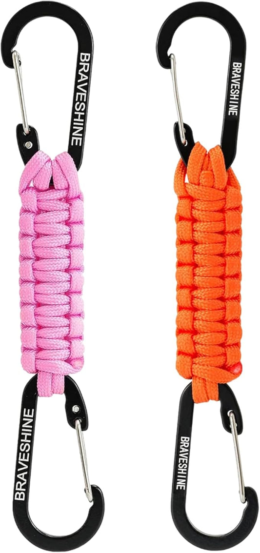 BRAVESHINE Paracord Keychain Carabiner Clip, D Ring Lanyard Hanger Stroller Hook for Water Bottle, Key, Backpacks, Men, Women