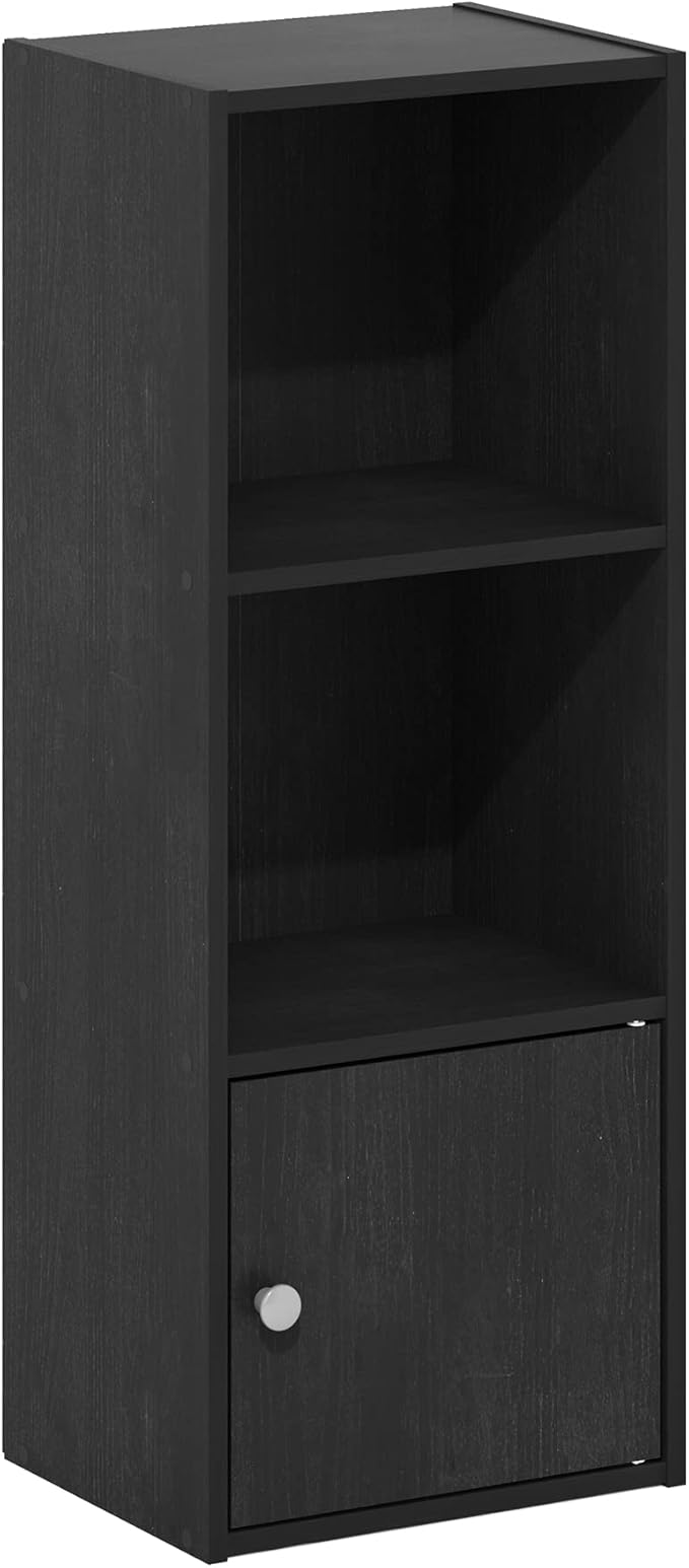 Furinno Luder Shelf Bookcase with 1 Door Storage Cabinet, Blackwood
