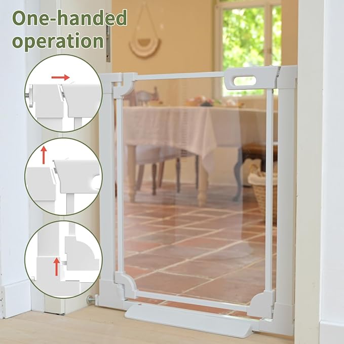 Clear Baby Safety Gate for Stairs,29"-48" Wide, 30" Tall Pressure Mounted Acrylic Pet Gate, Easy Walk Through Auto Close Child Gate for Doorways and House,29.52-47.24"