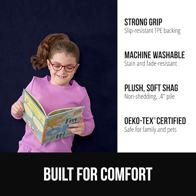 GORILLA GRIP Ultra Soft Washable Area Rug, 8x10, Stain and Slip Resistant Plush Thick Carpet for Bedroom Living Room, No Shed Floor Rugs, Pet Friendly, Dorm Essentials, Nursery Home Decor, Navy Blue