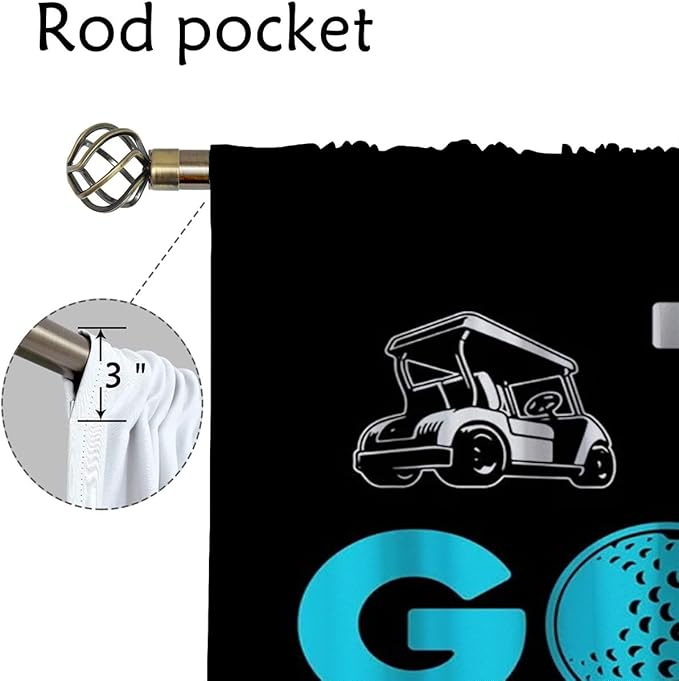 Golf Blackout Curtains for Boy Girl Room Darkening Decor,Sports Themed Golfers and Cars Bedroom Living Room Home Rod Pocket Thermal Insulated Window Curtain/Drapes Panel,42x45 Inch…