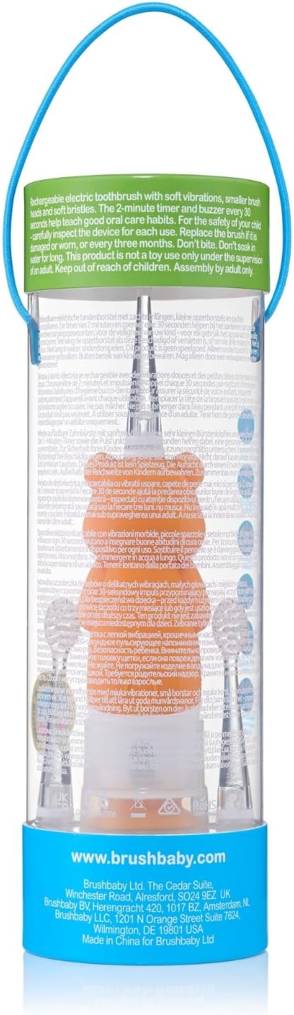 brush-baby WildOnes™ Rechargeable Kids Electric Toothbrush – Toby Tiger | Flashing Lights, 2-Min Timer, Waterproof, 3 Brush Heads | Toddler & Child Toothbrush Ages 0-10 | Soft Bristles