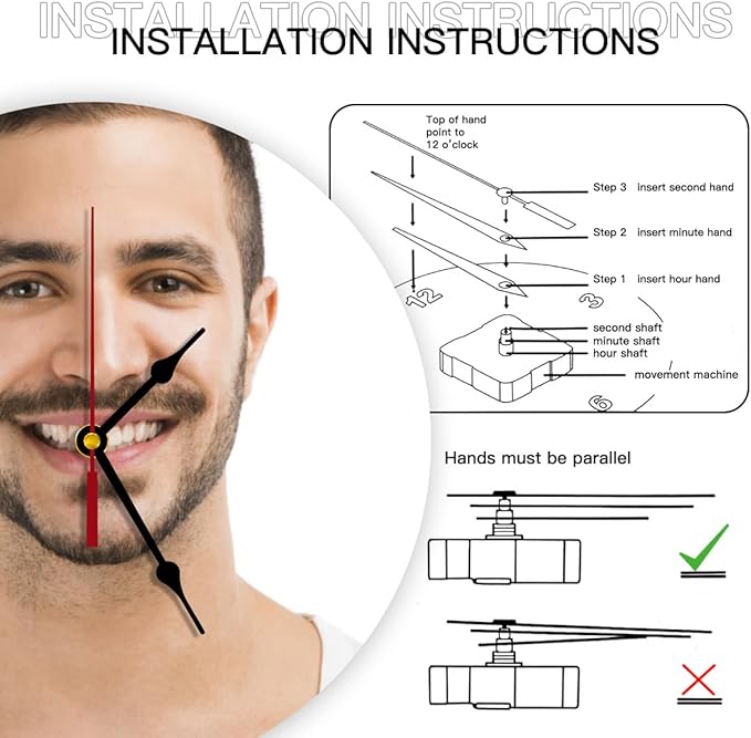 Generic Custom Clocks for Walls Personalized Clocks with Picture Silent Non Ticking Round Decoration for Kitchen Family Friends Gifts, 10inch-25cm