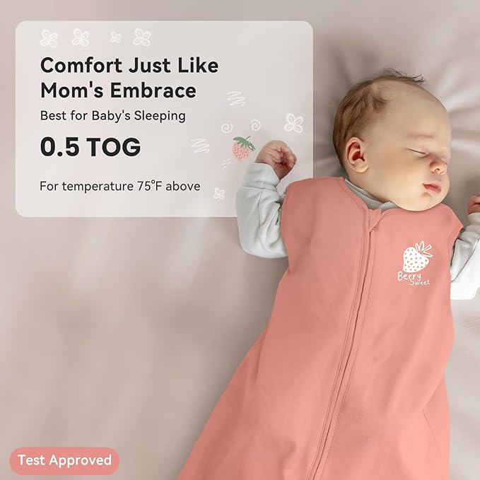 Baby Sleep Sack 18-24 Months 0.5 Tog Wearable Blanket Baby, 3 Pack 100% Cotton Lightweight Sleeping Sack with 2-Way Zipper for Infant Toddler Strawberry