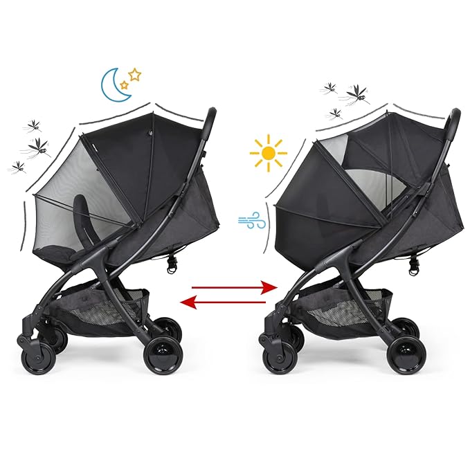 Beberoad Love Universal Stroller Sun Shade & Mosquito Net – 2-in-1 Baby Stroller Cover with UV Protection & 2-Way Zipper for Infant Carriages, Prams, and Travel Strollers (Black)