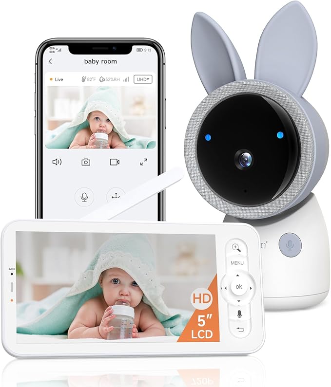 ARENTI Upgraded Baby Monitor, 4MP 2.4G&5G WiFi Baby Camera Monitor, Infrared Night Vision, Night Light, 2-Way Audio, Cry&Motion Detection, Temp&Humidity Sensor, App Control