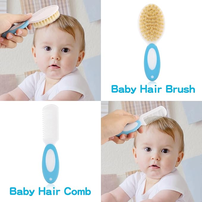 Baby Grooming Kit，Infant Safety Care Setwith Hair Brush Comb Nail Clipper Nasal Aspirator, Baby Essentials Kit for Newborn Girls Boys (14 PC-Blue Kit)