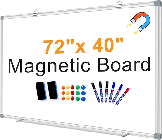 H-Qprobd Large White Board Dry Erase Board for Wall 72"X40" Magnetic Whiteboard with Long Pen Tray, Presentation Dry Erase Boards for Office, Classroom, School, Home