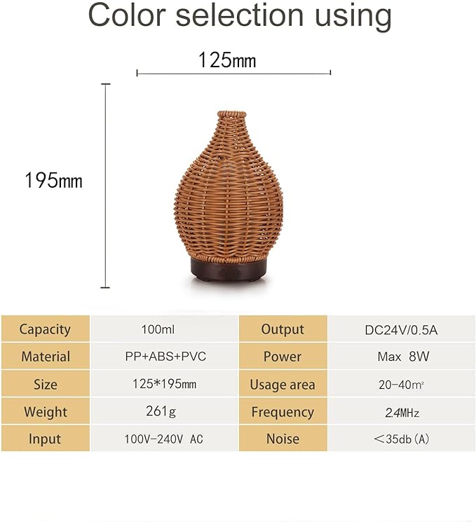 Boho Essential Oil Diffuser for Home Rattan Weaving with Remote Control, 100mL 7 Changing Color Lights Ultrasonic Aroma Humidifier, Noiseless Auto-Off Sleep Mode for Bedroom Office Workout