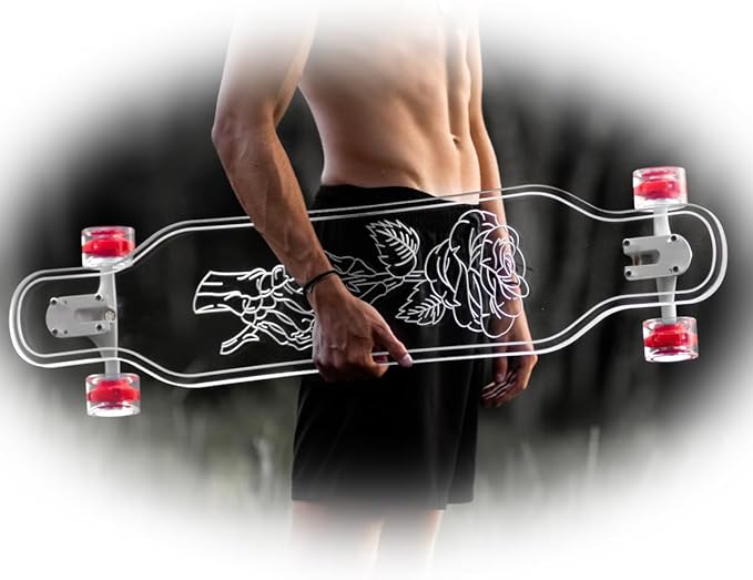 Clear Longboard Skateboard - Transparent Acrylic Long Boards with Light-Up LED Wheels for Smooth Rides - Ride The Streets in Style with Longboard Built for Beginners & Pros Alike