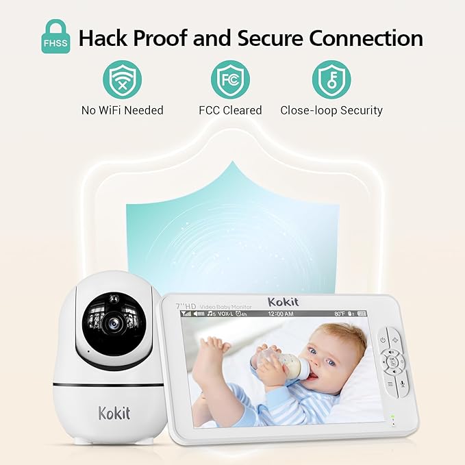 7" 1080P Full HD Video Baby Monitor No WiFi,100 Hrs 5000mAh Battery Runs 4 Days,4X Zoom,Remote 355° Pan-Tilt,2-Way Talk with Temp Alert/Lullabies/VOX