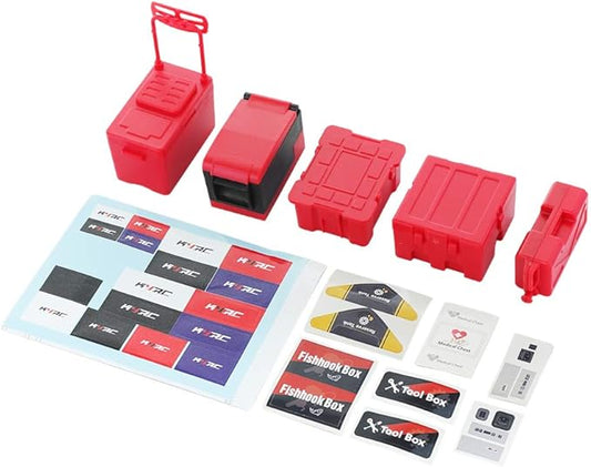 5PCS Plastic RC Mini Tool Set/Fishing Box/Medical Chest/Refrigerator/Fuel Tank/Tool Case Compatible with traxxas TRX4 Axial SCX10 1/10 1/8 RC Crawler Climbing Car Simulation Decoration(Red)