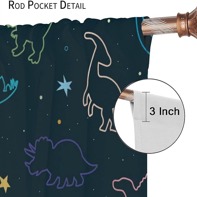 Cartoon Colorful Dinosaur Curtains for Kids Boys Girls Home Decor, Astronaut Funny Outer Space Star Blackout Rod Pocket Window Drapes for Bedroom Living Room W21xL63in 2 Panels
