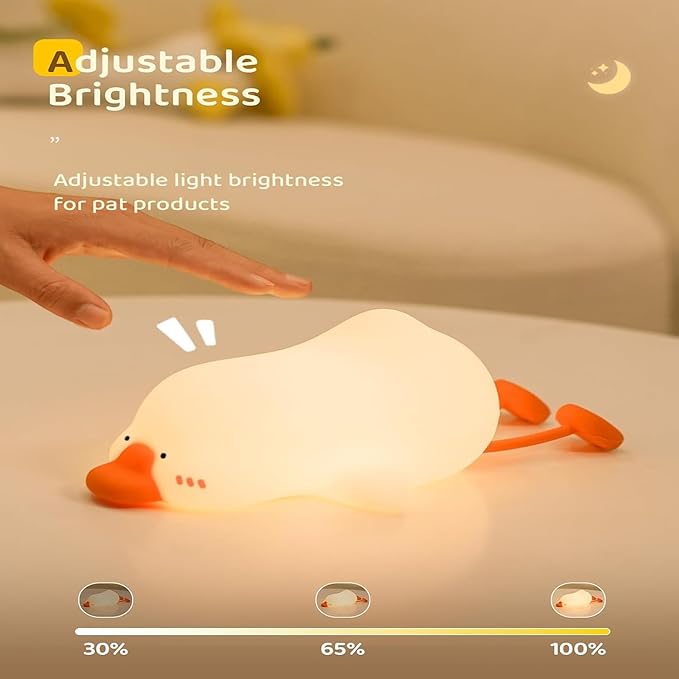 Big Goose Night Light，Squishy Silicone Kids Lamp, Dimmable 3-Gear Warm Light with Tap Control, BPA-Free Baby Cut LED Nightlight for Nursery Bedrooms Camping & Party Decor