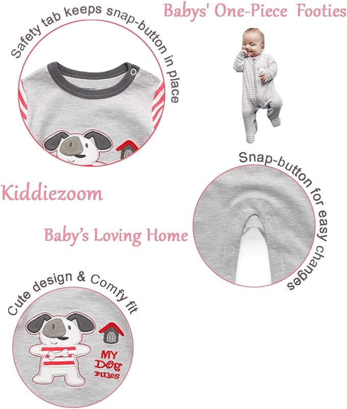 Kiddiezoom Baby and Toddler Boys'Snug Fit Footed One-Piece Romper Jumpsuit Cotton Cotton Footed Outfit