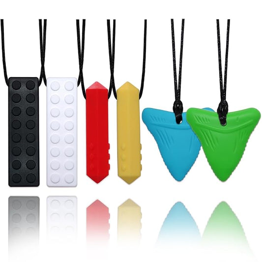 Chew Necklaces for Sensory Kids 6 Pack, Sensory Toys for Kids with Autism, ADHD, SPD, Chewing, Biting, Autism Sensory Products Silicone Chew Toys Necklace for Adults Reduce Anxiety Fidget
