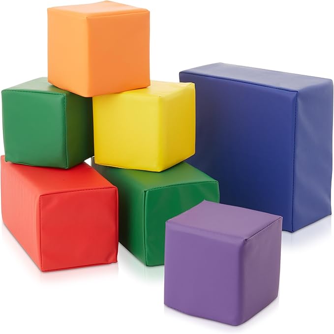 Casafield Large Toddler Foam Building Blocks (7-Piece Set), Soft Play Kids Stacking Cubes, Assorted Colors and Sizes for Daycare, Nursery, Preschool