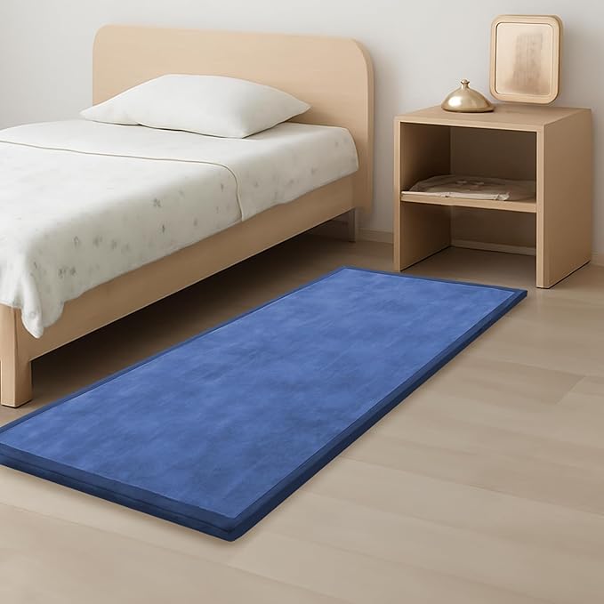 1.3" Thick Baby Play Mat for Floor, 28x72 Foam Tummy Time Mat, Padded Support Soft Plush Bedside Rugs for Infant Kids Toddler Crawling Kick Activity (Royal Blue)