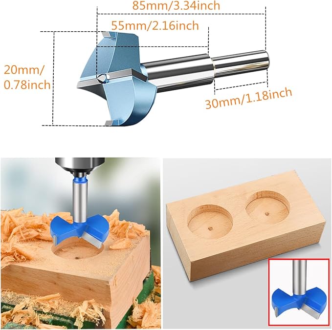 Automatic Lock Tongue Cabinet Drawer Lock & Forstner Drill Bit Furniture Locker Lock Showcase Lock Drilling Diameter 3/4"/19mm for (3/5"-/15mm -7/8"-/22mm) Door Panel